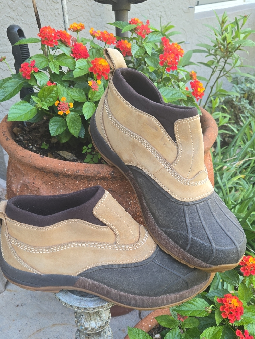 L.L. Bean Men's Slip-On Duck Boots in Tan and Brown. Size 11